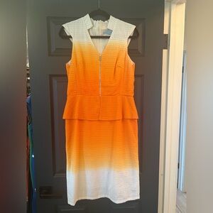 ANTONIO MELANI Orange and White Ombre Peplum Midi Dress